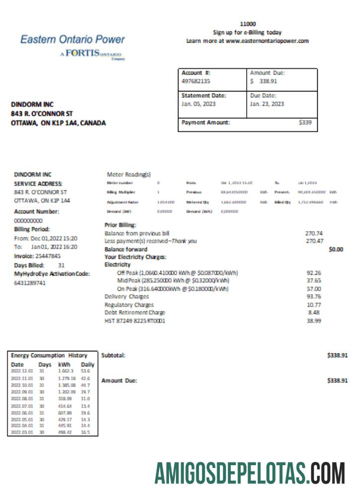 Projeto de lei de serviços públicos de energia do leste de Ontário, SCR amostra